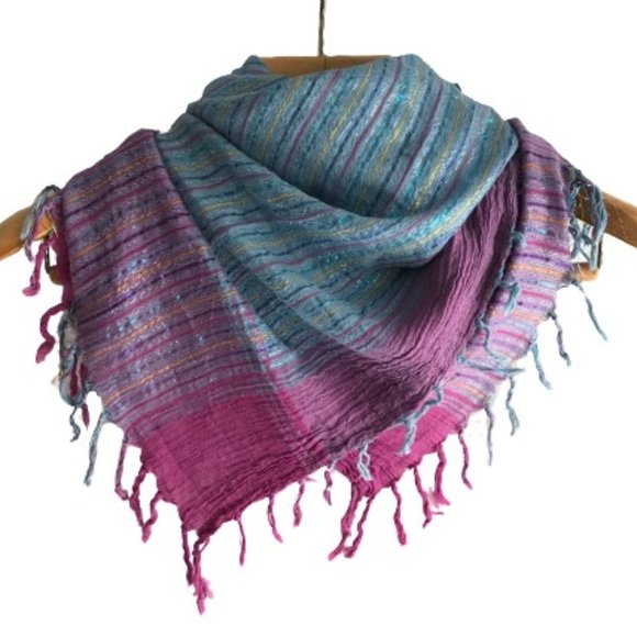 Purple Metallic Stripe Fringe Boho Cozy Warm Scarf - Picture 1 of 5